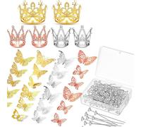 Sirxlevcy 166 Piezas de Decoración de para Ramo de Flores con 6 Adornos de para Pastel, 100 Alfileres de Ramillete, 60 Mariposas Multicolor