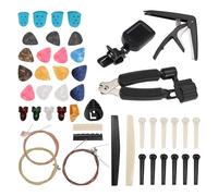 Sirxlevcy Kit de Accesorios de Guitarra de 65 Piezas con Cuerdas de Guitarra, Afinador, Cejilla, PúAs, Soporte de PúAs, PúAs de Dedo Pulgar, de Puente