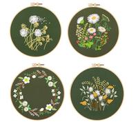 Sirxlevcy Kit de Bordado una Mano de 4 Juegos para Adultos Principiantes, el Kit de Bordado Incluye, Hilos de Colores y Herramientas