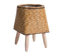 Sirxlevcy Macetas de Estante de Flores Tejidas de RatáN de ImitacióN Vintage, Cesta de Almacenamiento Hecha una Mano con Patas de Madera, Soporte para Maceta, C