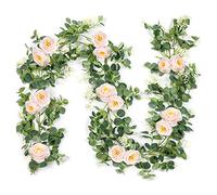 Sirxlevcy Paquete de 2 Guirnaldas de Eucalipto con Rosa ChampáN, Guirnalda Verde una Granel de Seda Artificial Floral Hojas de Eucalipto Vides (B)