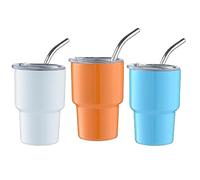 Sirxlevcy Paquete de 3 Minivasos de Chupito con Pajita y Tapa, Minivasos, Vasos de Chupito de Pared Doble, 2 Onzas (C)