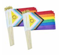 Sirxlevcy Paquete de 50 de del Orgullo Gay de Progreso Intersex, Pequeñas Minibanderas LGBTQ de Mano de Arcoíris, 5x8 Pulgadas