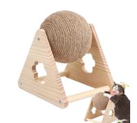 Sisal Ball Cat Scratcher, Interactive Sisal Rope Toy Cats Kittens, Wooden Base Boredom Buster for Indoor Exercise and Entertainment, 6.69x7.87x7.48 Inches, Brown
