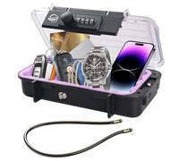 SISAV Caja fuerte portátil, combinación translúcida con cable extraíble, establece tu propia combinación, para viajes, actividades familiares y al aire libre, color rosa