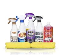 Sisbrill Kit Detail Básico - Kit Limpieza Coche con Champú, Limpiallantas, Limpiador Interior, Acondicionador de Plásticos y Microfibras para Lavado y Detallado