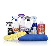 Sisbrill Kit Detail Intermedio - Kit Limpieza Coche Completo con Champú, Limpiallantas, Limpiador Interior, Limpiacristales, Guante de Lavado y Toalla de Secado