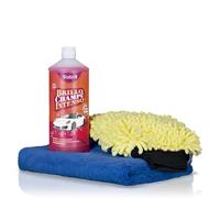 Sisbrill Kit Lavado Exterior Básico - Kit Limpieza Coche con Champú Brillo Intenso, Guante de Cordero y Toalla de Secado Ultrasuave