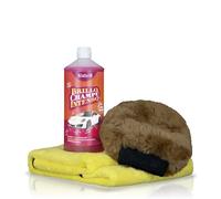 Sisbrill Kit Premium Lavado Exterior Coche - Champú Brillo Intenso, Guante de Lana Merina y Toalla de Secado