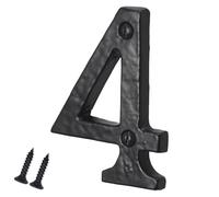 SISI UK® Números de hierro fundido negro para puerta delantera de casa con acabado antiguo de 3 pulgadas con tornillos (número 4)