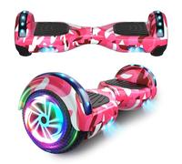 SISIGAD Hoverboard de 6,5 pulgadas con altavoz Bluetooth, scooter autoequilibrado, motor con luces de colores y luces LED，Camuflaje rosa