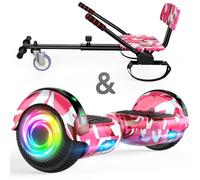 SISIGAD Hoverboard Go Kart con Asiento, 6.5 Pulgadas, Luces LED y Altavoz Bluetooth, Paquete para Niños y Niñas