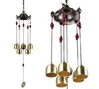 SiSinkal 5 campanas de cobre con diseño de monedas antiguas para decoración de patio de jardín al aire libre, campanilla de viento colgante de metal con sonido agradable para bendición del hogar y
