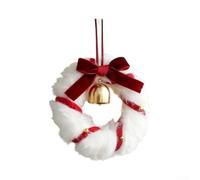 SiSinkal Adorno de corona de Navidad de 13 cm con lazo de terciopelo y campana para árbol, espejo de coche, decoración de vacaciones, verde, rojo, rosa (campana blanca de felpa, rojo)