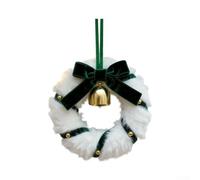 SiSinkal Adorno de corona de Navidad de 13 cm con lazo de terciopelo y campana para árbol, espejo de coche, decoración de vacaciones, verde, rojo, rosa (felpa blanca verde)