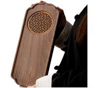 SiSinkal Bandeja de té de nogal negro sólido con diseño floral tallado, tablero de té seco compacto con esquinas redondeadas suaves, estilo retro ligero de lujo para ceremonia de té, 36 cm (idioma