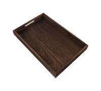 Sisinkal Bandeja rectangular de madera maciza para servir té, café con protección de esquina de metal, asas recortadas para el hogar, cocina, restaurante (M 36 x 23,5 x 4 cm)