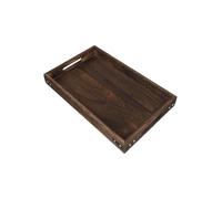 Sisinkal Bandeja rectangular de madera maciza para servir té, café con protección de esquina de metal, asas recortadas para el hogar, cocina, restaurante (L 40 x 28 x 4 cm)