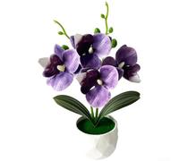 SiSinkal Bonsái artificial de orquídea Phalaenopsis para decoración rústica, maceta de plástico suave con diamantes de 18,5 x 5,8 cm para escritorio de oficina en casa (morado)