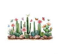 SiSinkal Calcomanías de pared de cactus y mariposas, calcomanía extraíble de PVC de 22 x 44 pulgadas para sala de estar, dormitorio, guardería, decoración de bricolaje para niños (M19124-30 x 90 x 2)
