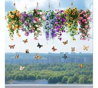 SiSinkal Calcomanías estáticas para ventanas para paredes de vidrio, extraíble, impermeable, PVC, cesta floral, pájaros, mariposa, calcomanías reutilizables para decoración del hogar, sala de estar