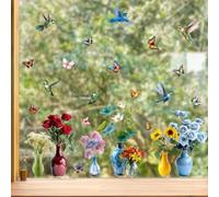 SiSinkal Calcomanías estáticas para ventanas para paredes de vidrio, extraíbles, impermeables, de PVC, cesta floral, pájaros, mariposas, calcomanías reutilizables para decoración del hogar, sala de