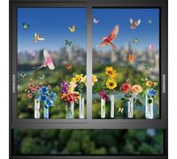 SiSinkal Calcomanías estáticas para ventanas para paredes de vidrio, extraíbles, impermeables, de PVC, cesta floral, pájaros, mariposas, calcomanías reutilizables para decoración del hogar, sala de