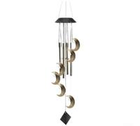SiSinkal Campanas de viento alimentadas por energía solar para decoración de jardín al aire libre, iluminación ecológica, adorno colgante de metal melódico con LED, sol, luna, estrella, ABS