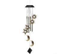 SiSinkal Campanas de viento alimentadas por energía solar para decoración de jardín al aire libre, iluminación ecológica, adorno colgante de metal melódico con LED, sol, luna, estrella, ABS
