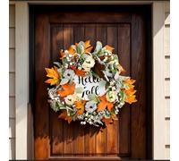 SiSinkal Corona de otoño para guirnalda de calabaza blanca con acentos de bayas de plástico decorativo 45X45cm para puerta pared cesta hogar interior exterior uso