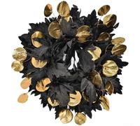 SiSinkal Corona floral de perlas negras y doradas para Halloween, flores artificiales para decoración del hogar, fiesta de telón de fondo (D)
