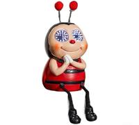 SiSinkal Decoración de jardín de mariquita con energía solar para ojos animados, figura de abeja de resina, luz LED, 16 cm para patio al aire libre (estilo mariquita roja)