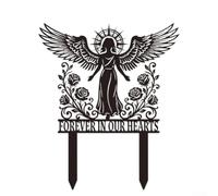 SiSinkal Elegante Ángel Grave Marker Metal Memorial Placa Con Rosas Para Cementerio Jardín Para Homenaje Decoración Al Aire Libre Negro 35X29cm