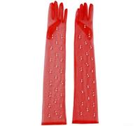SiSinkal Elegantes guantes largos de perlas de malla transparente para mujer, novia, boda, ópera, fiesta de noche, blanco (rojo)