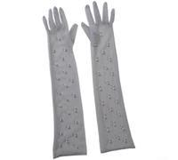 SiSinkal Elegantes guantes largos de perlas de malla transparente para mujer, novia, boda, ópera, fiesta de noche, blanco (gris)
