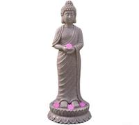 SiSinkal Estatua de Buda de resina pintada a mano con luz solar, decoración de jardín de loto para el hogar, centro de mesa al aire libre, figura de arte coleccionable (B)