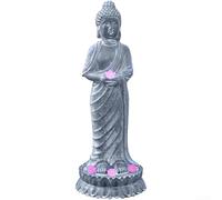 SiSinkal Estatua de Buda de resina pintada a mano con luz solar, decoración de jardín de loto para el hogar, centro de mesa al aire libre, figura de arte coleccionable (A)