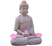 SiSinkal Estatua de Buda de resina pintada a mano con luz solar, decoración de jardín de loto para el hogar, centro de mesa al aire libre, figura de arte coleccionable (D)