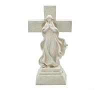 SiSinkal Estatua de Virgen María rezando con luz solar de 24 cm con crucifijo para jardín, patio, cementerio, decoración al aire libre, estatuilla de resina blanca