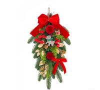 SiSinkal Guirnalda de lágrima artificial de Navidad con lazo rojo y bayas para decoración de puerta delantera, paquete de 2 (A)