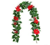 SiSinkal Guirnalda de Navidad artificial de 175 cm, 2 unidades, color rojo y bayas de pascua para decoración del hogar