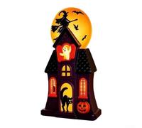SiSinkal Halloween Spooky House Blow para la luz del molde con luna de bruja brillante para decoración interior al aire libre lámpara de resina púrpura 11.8 pulgadas