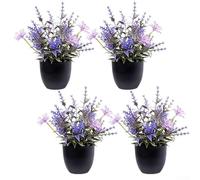 SiSinkal Juego de 4 pequeñas plantas artificiales de lavanda con macetas, decoración de flores falsas realistas, no necesita riego, vegetación de plástico para sala de estar, dormitorio, cocina, mesa
