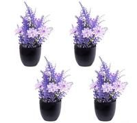 SiSinkal Juego de 4 pequeñas plantas artificiales de lavanda con macetas, decoración de flores falsas realistas, no necesita riego, vegetación de plástico para sala de estar, dormitorio, cocina, mesa