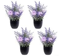 SiSinkal Juego de 4 pequeñas plantas artificiales de lavanda con macetas, decoración de flores falsas realistas, no necesita riego, vegetación de plástico para sala de estar, dormitorio, cocina, mesa