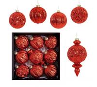 SiSinkal Juego de adornos de Navidad inastillables, decoración de árbol de vacaciones, 8 cm, prefijados, para colgar en el hogar, fiesta familiar (rojo)