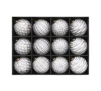 SiSinkal Paquete de 12 adornos de bola de Navidad pintados a mano 8 cm decoración colgante de plástico para árbol (plata)