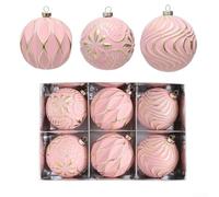 SiSinkal Paquete de 6 adornos de bolas de Navidad de 8 cm con ribete dorado para decoración de árbol de vacaciones (P02 rosa melocotón)