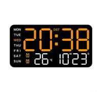 SiSinkal Reloj de pared digital LED con alarma, temperatura, visualización de fecha y semana, opción de control de voz, ajuste de brillo de 5 niveles, para escritorio o montaje en pared, 21,5 x 11 x