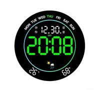 SiSinkal Reloj de pared LED moderno con luz nocturna que cambia de color RGB, pantalla grande, predicción del tiempo, alarma dual, brillo ajustable para decoración del hogar (verde)